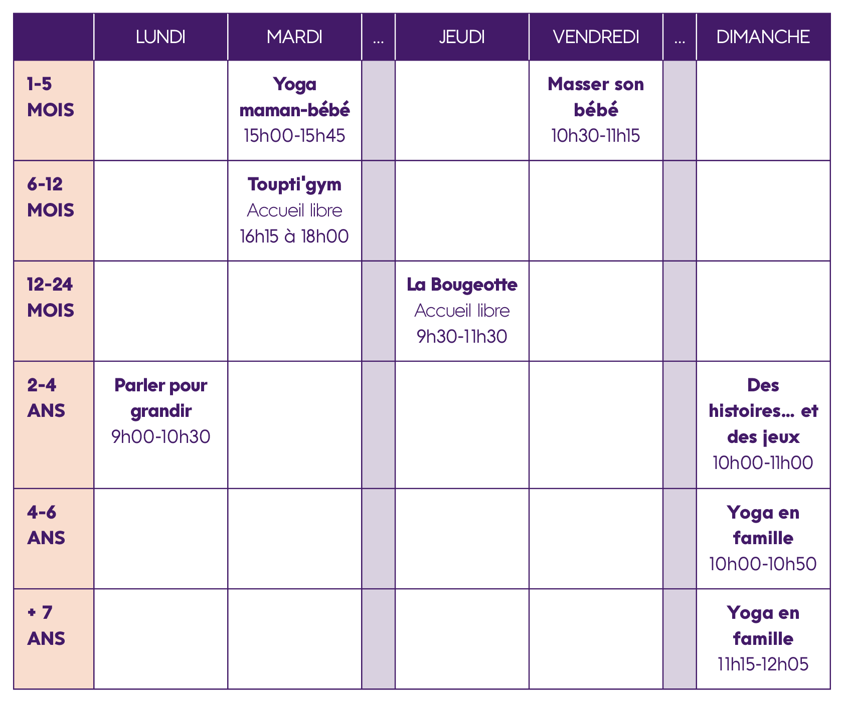 grille des activités de l'école de parents